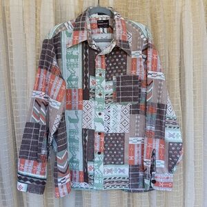 70s Vintage Dagger collar western aztec print button down by Career Club XL